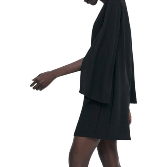 Zara Black Cape Sleeve Sheath Mini Dress Size Small Statement Grunge Edgy - Picture 9 of 14